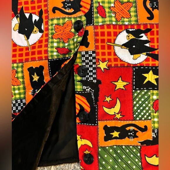Vintage 90s Basic Editions Halloween Witch Black Cats Bats Jack O Lantern Vest - Picture 5 of 6